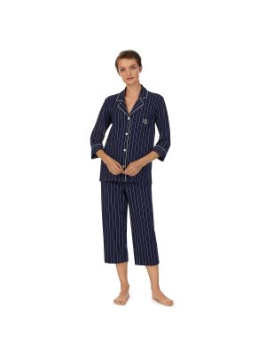 Pijama de algodón a rayas Lauren Ralph Lauren azul