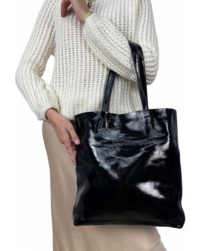 Лакова шкіряна сумка шоппер Polina & Eiterou, чорна