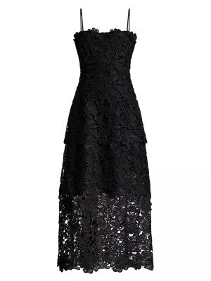 Многоярусное гипюровое кружевное платье миди Zac Posen черный