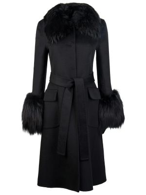 Пальто с мехом Prada черное