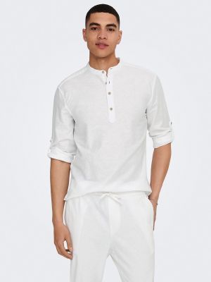 Camisa de lino manga larga Only & Sons blanco