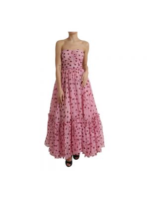 Jedwabna sukienka długa w grochy Dolce And Gabbana różowa