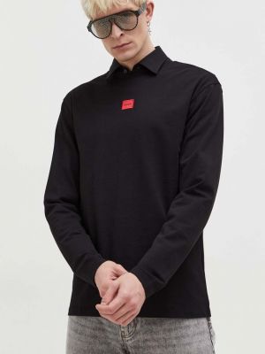 Bombažna majica z dolgimi rokavi z dolgimi rokavi Hugo črna