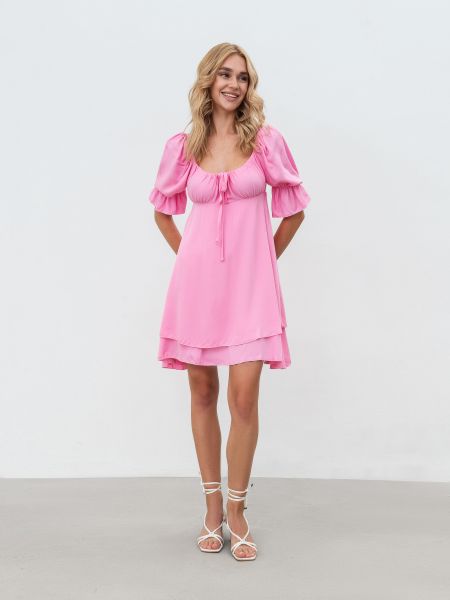 Платье мини из вискозы ромашка розовое