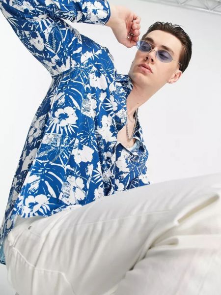 Рубашка в цветочек с принтом с длинным рукавом Devils Advocate синяя