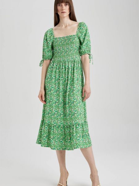 Платье в цветочек Defacto зеленое
