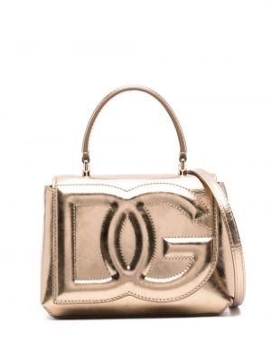 Kožená nákupná taška Dolce & Gabbana zlatá
