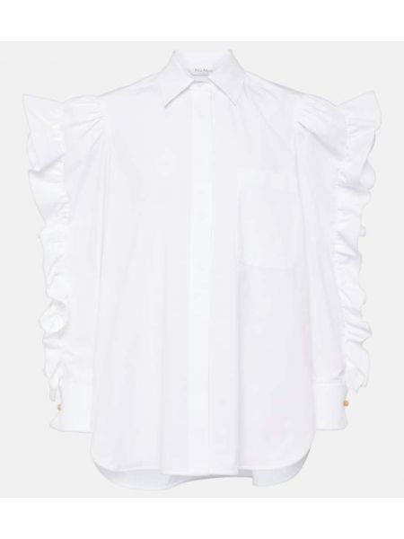 Памучна дълга риза с волани Max Mara бяло