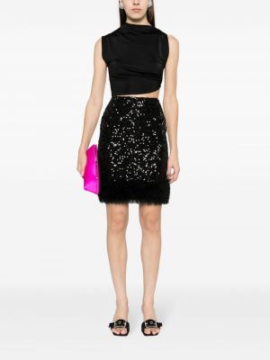 Mini sukně s flitry s kožíškem Moschino černé