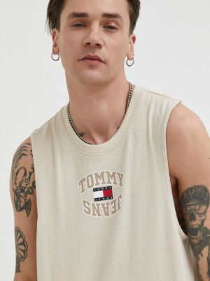Tommy Jeans pamut póló  - Bézs