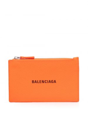 Usnjena denarnica z zadrgo Balenciaga oranžna