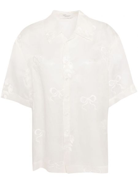 Жакардова копринена риза с панделка Caroline Hu бяло