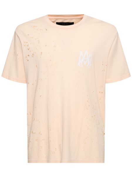 T-shirt distressed di cotone in jersey Amiri beige