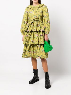 Sukienka w kwiatki z nadrukiem z falbankami Batsheva zielona