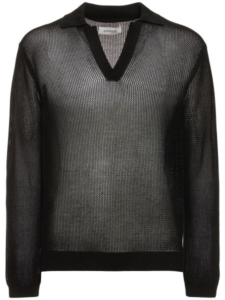 Polo en coton avec manches longues en mesh Laneus noir