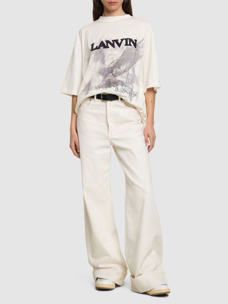 Tričko s potlačou s krátkymi rukávmi Lanvin biela