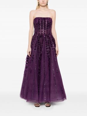 Tylové večerní šaty s korálky se srdcovým vzorem Saiid Kobeisy fialové