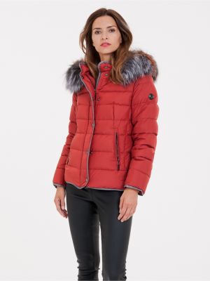 Prošívaná bunda s kožíškem na zip s kapucí Kara - červená