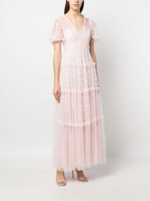 Tylové koktejlové šaty s flitry Needle & Thread růžové