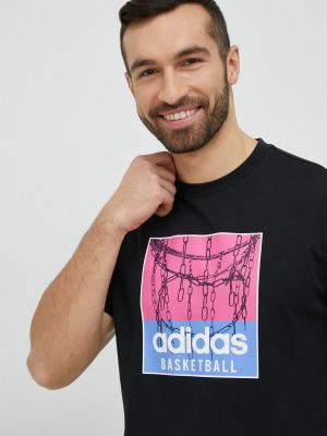 Adidas Originals pamut póló fekete, nyomott mintás