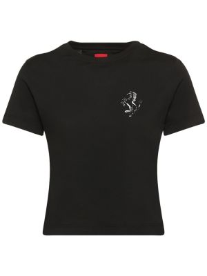 Tricou cu imprimeu din bumbac din jerseu Ferrari - negru
