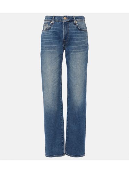Straight leg jeans a vita alta di cotone 7 For All Mankind blu