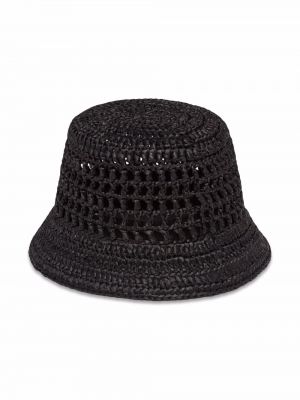 Haftowany kapelusz pleciony Prada czarny