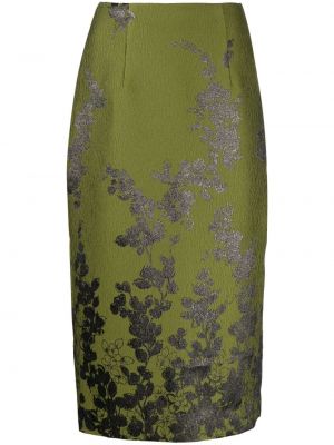 Žakárová kvetinová puzdrová sukňa s potlačou Bambah zelená