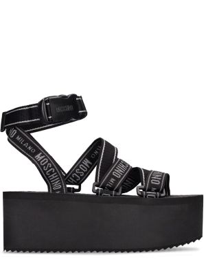 Sandály z nylonu na platformě na klínovém podpatku Moschino černé