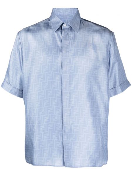 Копринена риза с принт Fendi синьо