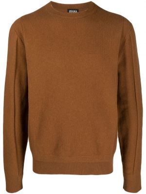 Volneni pulover iz kašmirja z okroglim izrezom Zegna rjava