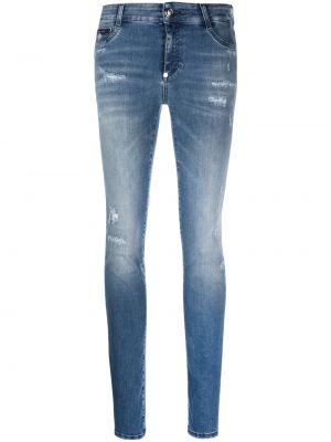 Skinny fit džinsai su įbrėžimais Philipp Plein mėlyna