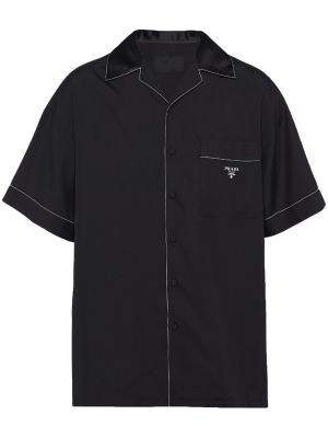 Μεταξωτό πουκάμισο με κέντημα Prada μαύρο
