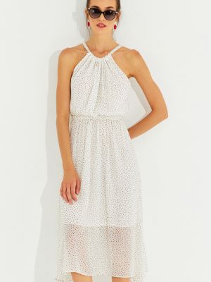 Sukienka midi szyfonowa w grochy Cool & Sexy biała