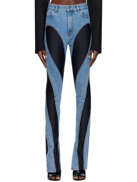 Сине-черные джинсы со спиральной застежкой Mugler