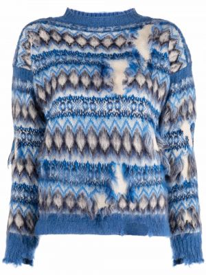 Vlněné dlouhý svetr s oděrkami s dlouhými rukávy Maison Margiela - modrá