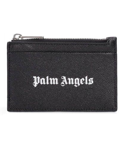 Kožená peňaženka na zips s potlačou Palm Angels čierna