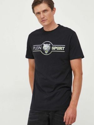 Памучна тениска с дълъг ръкав с принт Plein Sport черно