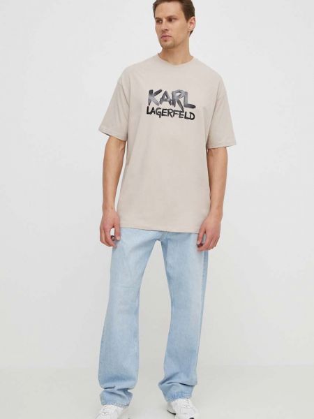 Koszulka z nadrukiem Karl Lagerfeld beżowa