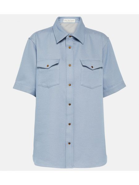 Camisa de cachemir de algodón con estampado de cachemira God's True Cashmere azul