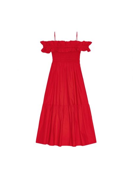 Sukienka midi bawełniana z falbankami Ganni czerwona