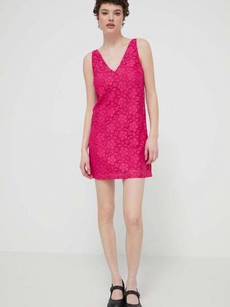 Кружевное платье мини Desigual розовое