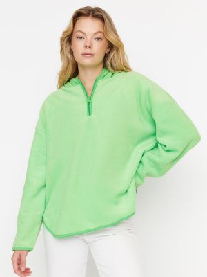 Oversized fleece φούτερ με κουκούλα σε φαρδιά γραμμή Trendyol πράσινο