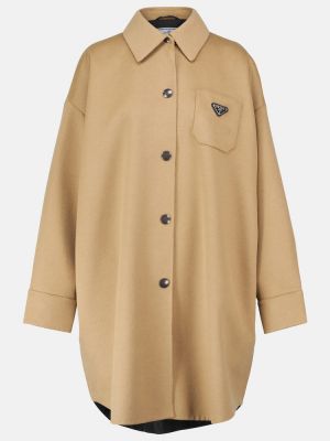 Abrigo corto de lana de cachemir con estampado de cachemira Prada beige