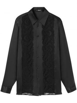 Копринена риза с дантела Versace черно