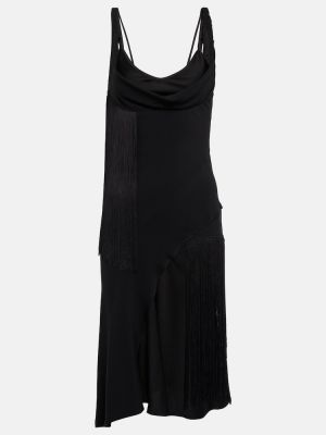 Asymetrické šaty s třásněmi Victoria Beckham černé