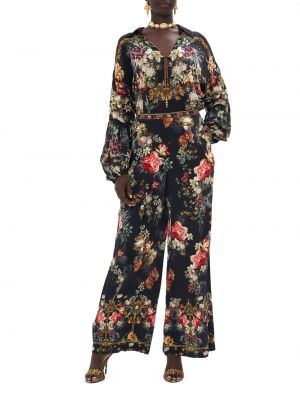 Шелковые брюки в цветочек с принтом Camilla черные
