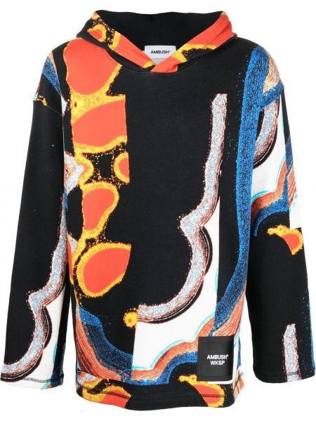 Raštuotas džemperis su gobtuvu su abstrakčiu raštu Ambush juoda