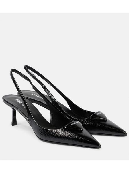 Slingback läder pumpar med remmar Prada svart