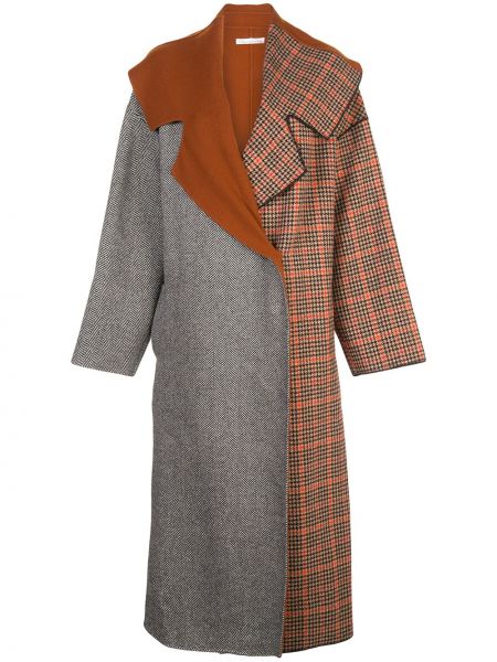 Пальто до клітки оверсайз зі вставками Oscar De La Renta, коричневе